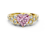 Yellow gold Fancy Pink Heart  Cut Diamond Engagement Ring with Bezel Set Round Side Stones and Prong Setting_49