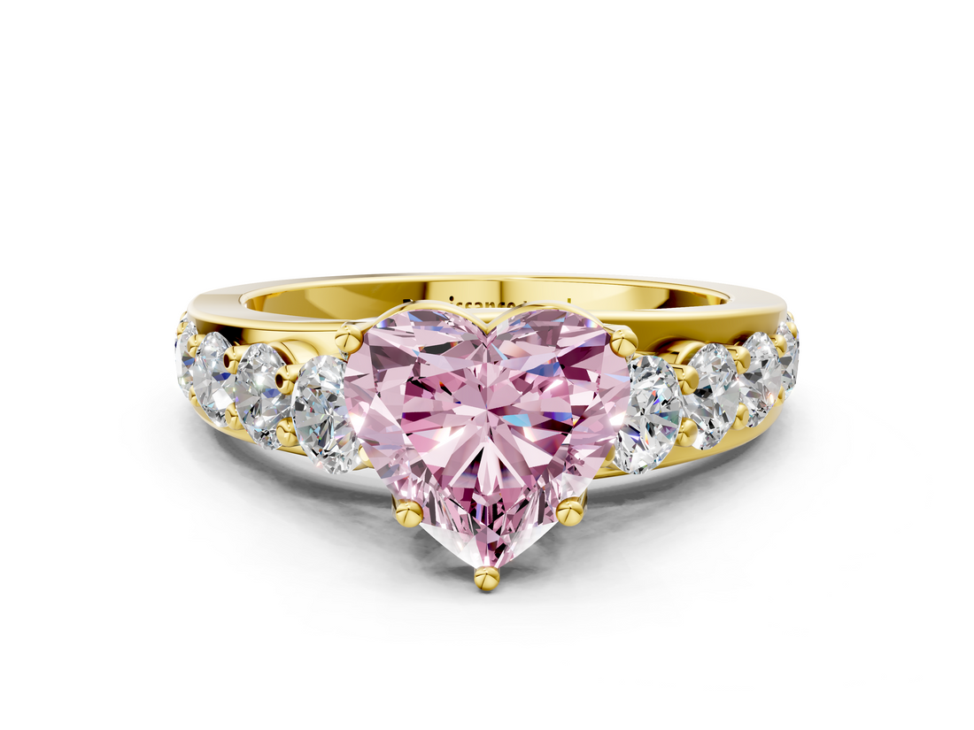 Yellow gold Fancy Pink Heart  Cut Diamond Engagement Ring with Pavé Band and Four-Prong Setting_3