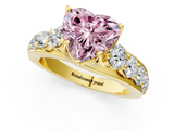 Yellow gold Fancy Pink Heart  Cut Diamond Engagement Ring with Pavé Band and Four-Prong Setting_4