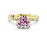 Yellow gold Fancy Pink Heart Cut Diamond Engagement Ring with Side Stone Accents and Four-Prong Setting