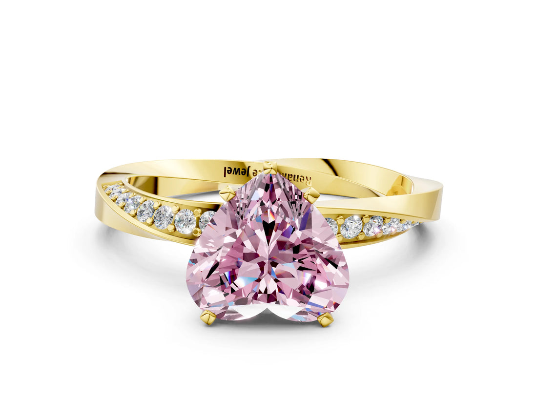 Yellow gold Fancy Pink Heart Cut Diamond Engagement Ring with Side Stone Accents and Four-Prong Setting_72