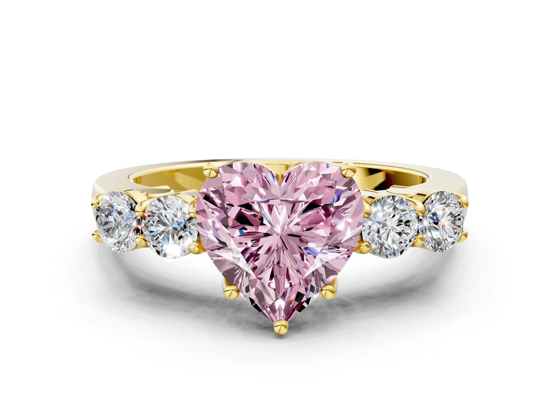 Yellow gold Fancy Pink Heart  Cut Diamond Five-Stone Prong Set White Gold Ring_27
