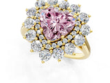 Yellow gold Fancy Pink Heart Cut Diamond Floral Double Halo Engagement Ring with Prong Setting_25