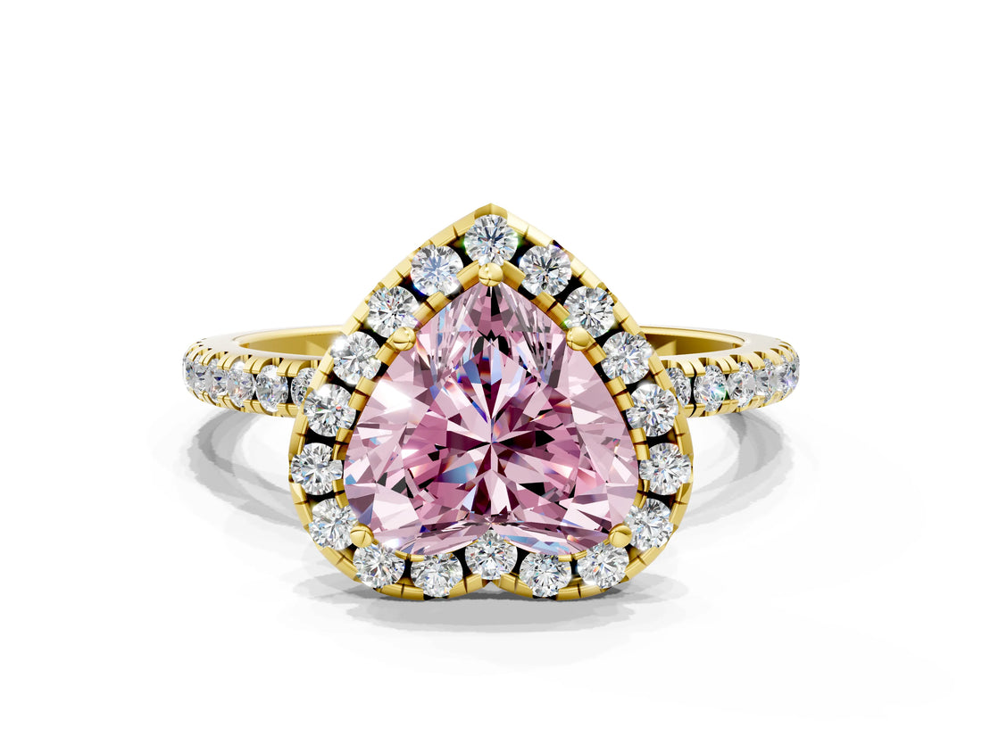 Yellow gold Fancy Pink Heart  Cut Diamond Floral Halo Engagement Ring with Pavé Band and Prong Setting_37