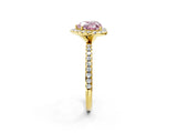 Yellow gold Fancy Pink Heart  Cut Diamond Floral Halo Engagement Ring with Pavé Band and Prong Setting_39