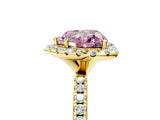 Yellow gold Fancy Pink Heart  Cut Diamond Floral Halo Engagement Ring with Pavé Band and Prong Setting_42