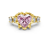 Yellow gold Fancy Pink Heart  Cut Diamond Floral Halo Engagement Ring with Shared Prong Setting 2