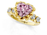 Yellow gold Fancy Pink Heart  Cut Diamond Floral Halo Engagement Ring with Shared Prong Setting 3
