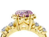 Yellow gold Fancy Pink Heart  Cut Diamond Floral Halo Engagement Ring with Shared Prong Setting