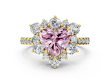 Yellow gold Fancy Pink Heart  Cut Diamond Floral Halo Pave Band with Prong Setting_37