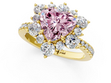 Yellow gold Fancy Pink Heart  Cut Diamond Floral Halo Pave Band with Prong Setting_38