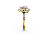 Yellow gold Fancy Pink Heart  Cut Diamond Floral Halo Pave Band with Prong Setting_39