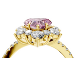 Yellow gold Fancy Pink Heart  Cut Diamond Floral Halo Pave Band with Prong Setting_41