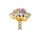 Yellow gold Fancy Pink Heart  Cut Diamond Floral Halo Pave Band with Prong Setting_42