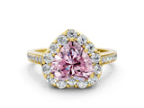 Yellow gold Fancy Pink Heart Cut Diamond Floral Halo Ring with Pavé Band and Prong Setting_3