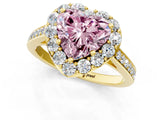 Yellow gold Fancy Pink Heart Cut Diamond Floral Halo Ring with Pavé Band and Prong Setting_4