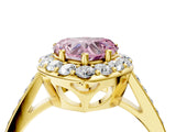 Yellow gold Fancy Pink Heart Cut Diamond Floral Halo Ring with Pavé Band and Prong Setting_7