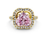 Yellow gold Fancy Pink Heart Cut Diamond Floral Halo Split Shank Prong Setting Ring