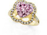 Yellow gold Fancy Pink Heart Cut Diamond Floral Halo Split Shank Prong Setting Ring_1