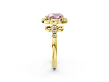 Yellow gold Fancy Pink Heart Cut Diamond Floral Halo Split Shank Prong Setting Ring_2