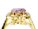 Yellow gold Fancy Pink Heart Cut Diamond Floral Halo Split Shank Prong Setting Ring_4