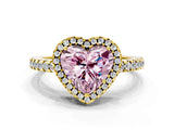 Yellow gold Fancy Pink Heart Cut Diamond Halo Engagement Ring with Pavé Band and Prong Setting_27