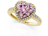 Yellow gold Fancy Pink Heart Cut Diamond Halo Engagement Ring with Pavé Band and Prong Setting_28