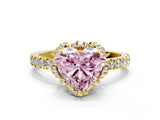 Yellow gold Fancy Pink Heart Cut Diamond Halo Pave Band with Four-Prong Setting_3