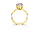 Yellow gold Fancy Pink Heart Cut Diamond Halo Pave Band with Four-Prong Setting_6