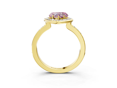 Yellow gold Fancy Pink Heart Cut Diamond Halo Ring with Bezel Frame and Pavé Band_3