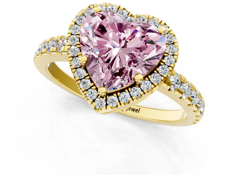 Yellow gold Fancy Pink Heart Cut Diamond Halo Ring with Pavé Band and Four-Prong Setting_1