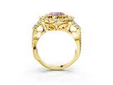 Yellow gold Fancy Pink Heart Cut Diamond Halo Ring with Pavé Band and Four-Prong Setting_42