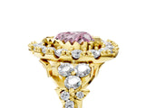 Yellow gold Fancy Pink Heart Cut Diamond Halo Ring with Pavé Band and Four-Prong Setting_44