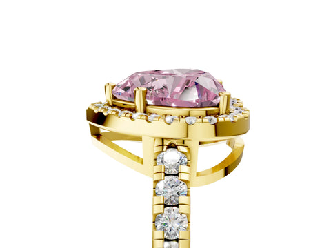 Yellow gold Fancy Pink Heart Cut Diamond Halo Ring with Pavé Band and Four-Prong Setting_5