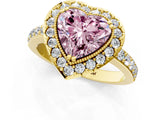 Yellow gold Fancy Pink Heart Cut Diamond Halo Ring with Pavé Band and Prong Setting_1