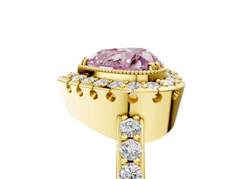 Yellow gold Fancy Pink Heart Cut Diamond Halo Ring with Pavé Band and Prong Setting_5