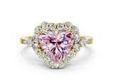 Yellow gold Fancy Pink Heart Cut Diamond Halo Ring with Pear Side Stones and Prong Setting_52