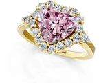 Yellow gold Fancy Pink Heart Cut Diamond Halo Ring with Pear Side Stones and Prong Setting_53