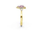 Yellow gold Fancy Pink Heart Cut Diamond Halo Ring with Pear Side Stones and Prong Setting_54