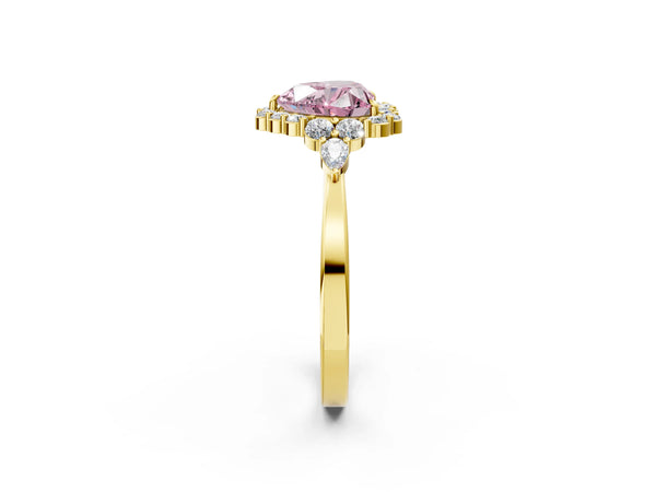 Yellow Gold Heart-Shaped Halo Engagement Ring Setting for Fancy Pink Center with Pear Accents