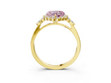 Yellow gold Fancy Pink Heart Cut Diamond Halo Ring with Pear Side Stones and Prong Setting_55