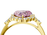 Yellow gold Fancy Pink Heart Cut Diamond Halo Ring with Pear Side Stones and Prong Setting_56