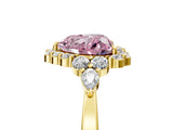 Yellow gold Fancy Pink Heart Cut Diamond Halo Ring with Pear Side Stones and Prong Setting_57