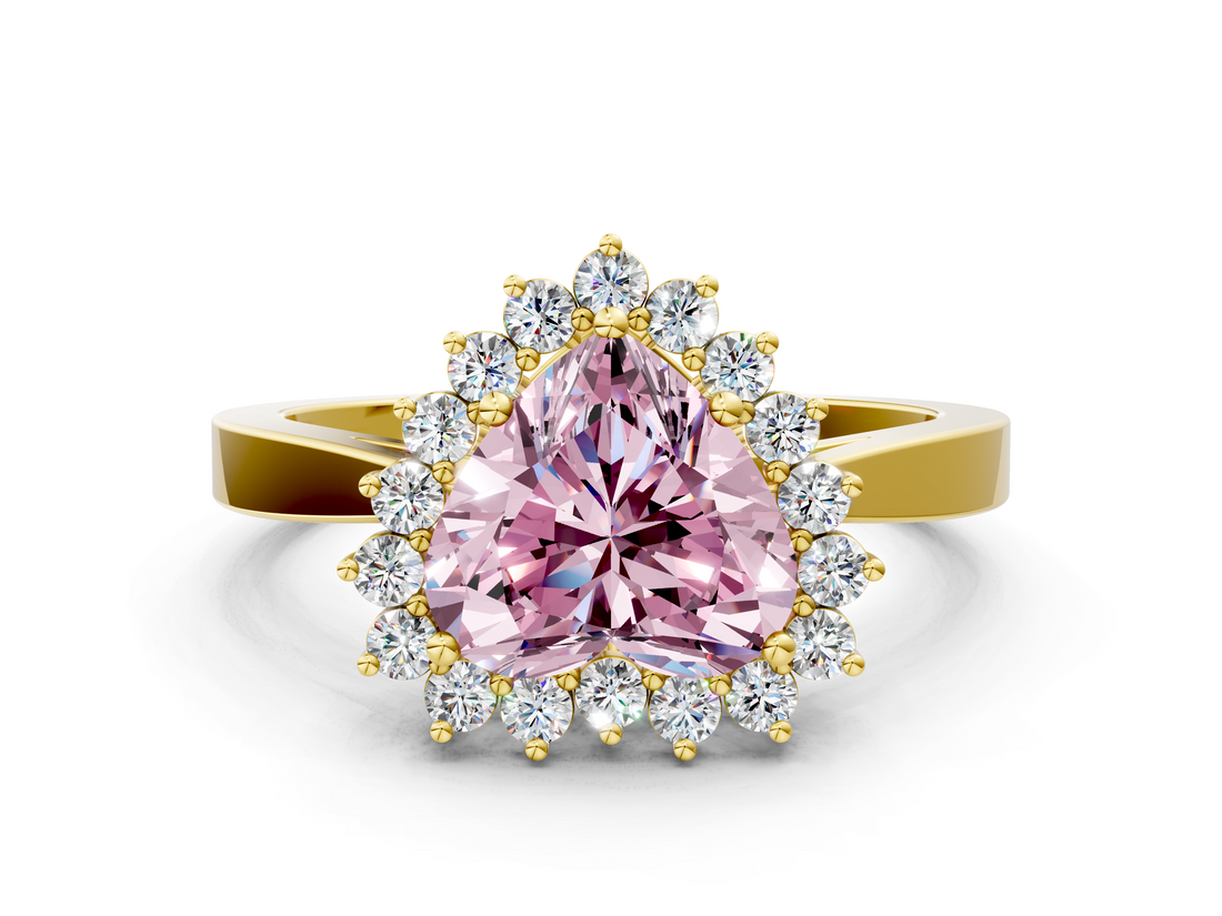 Yellow gold Fancy Pink Heart  Cut Diamond Halo Ring with Round Brilliant Halo and Solitaire Band_73