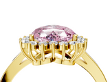 10K Yellow Gold 1.00 Carat Pink VS2 Heart Cut Diamond Halo Ring with Round Brilliant Halo and Solitaire Band