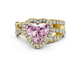 Yellow gold Fancy Pink Heart Cut Diamond Halo Ring with Round Split Shank and Prong Setting_36