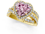 Yellow gold Fancy Pink Heart Cut Diamond Halo Ring with Round Split Shank and Prong Setting_37