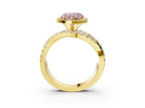 Yellow gold Fancy Pink Heart Cut Diamond Halo Ring with Round Split Shank and Prong Setting_39