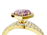 Yellow gold Fancy Pink Heart Cut Diamond Halo Ring with Round Split Shank and Prong Setting_40
