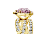 Yellow gold Fancy Pink Heart Cut Diamond Halo Ring with Round Split Shank and Prong Setting_41